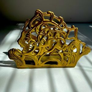 Art Nouveau brass napkin holder/letter holder beautiful piece of functional art.